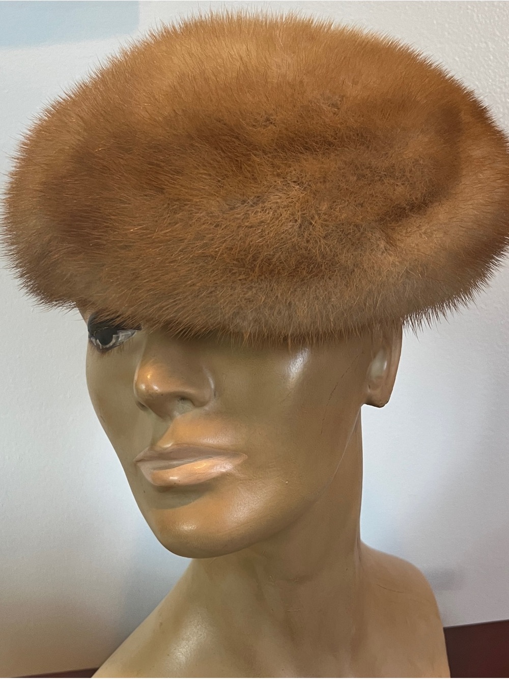 VTG 1950s Honey Brown Mink Fur Pillbox Hat | Retro Mid-Century Winter Millinery